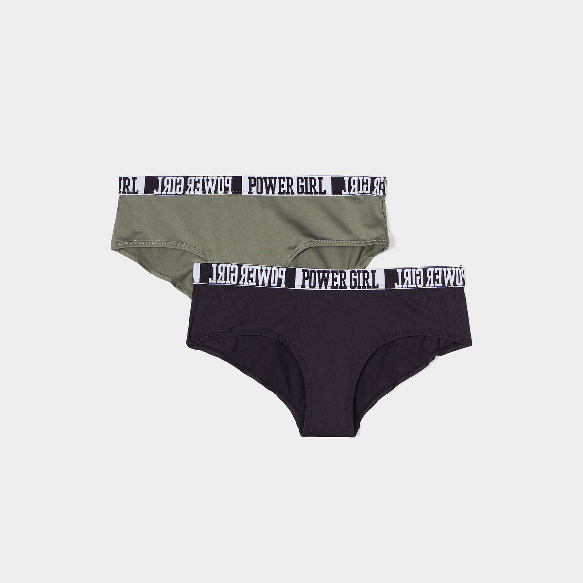 Lot 2 shortys microfibre vert kaki femme