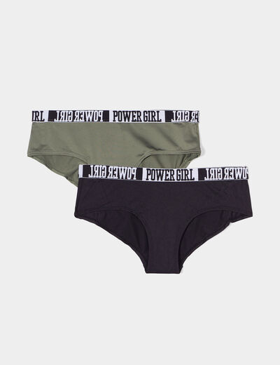 Lot 2 shortys microfibre vert kaki femme
