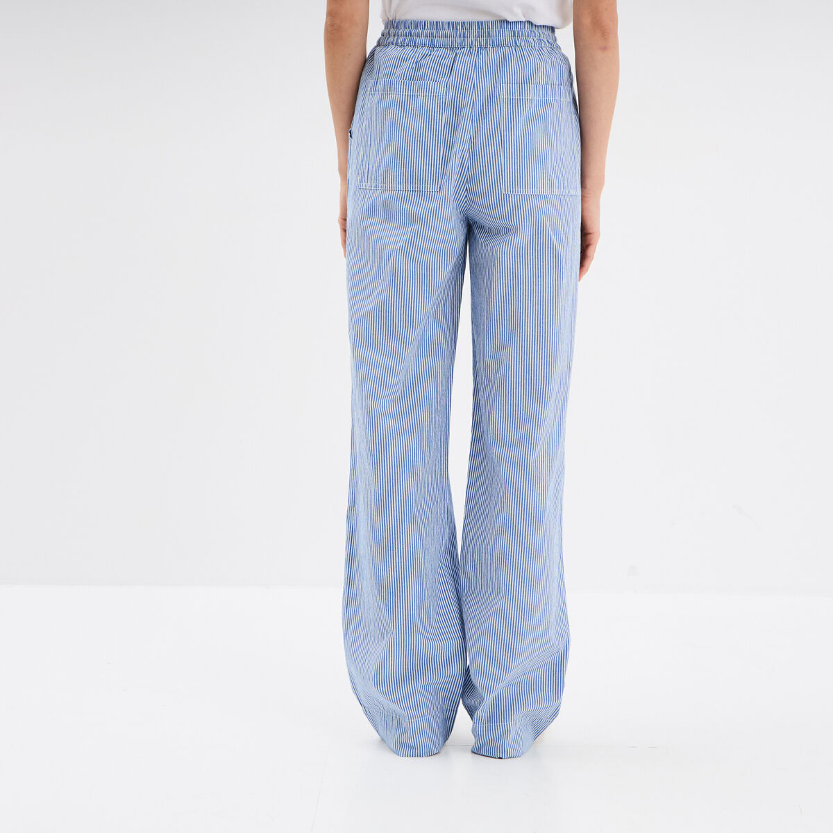Pantalon droit fluide taille &eacute;lastiqu&eacute;e ecru femme