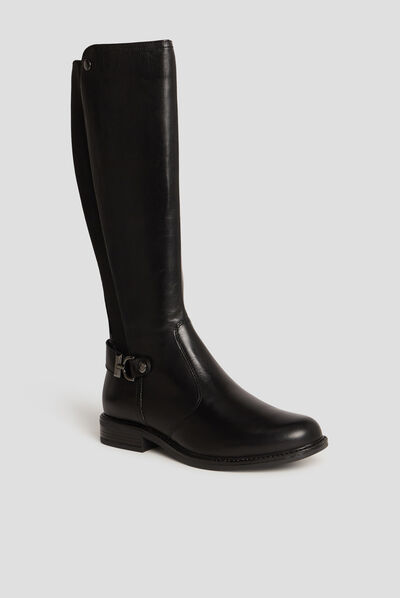 Bottes cavalières avec boucles en cuir noir femme