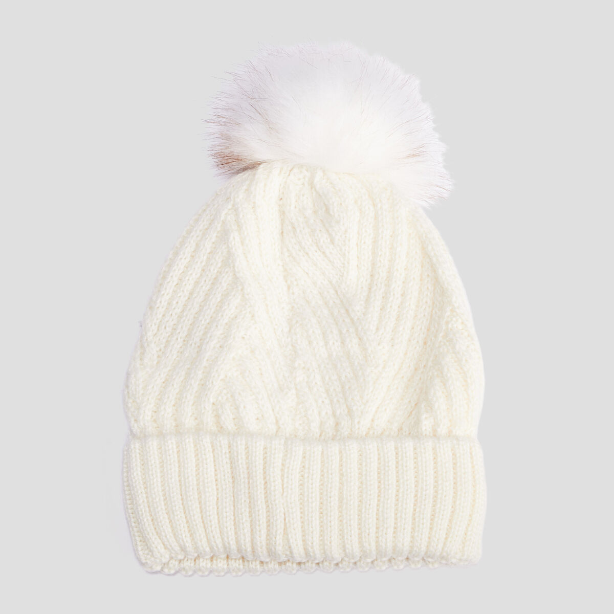 Bonnet à pompon ivoire femme