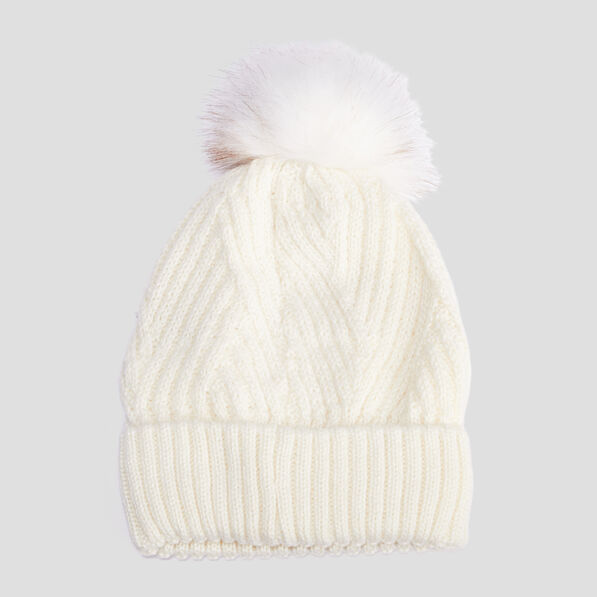 Bonnet à pompon ivoire femme