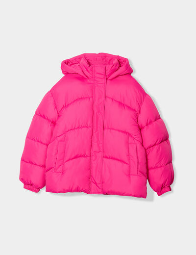Doudoune oversize à capuche rose fushia femme