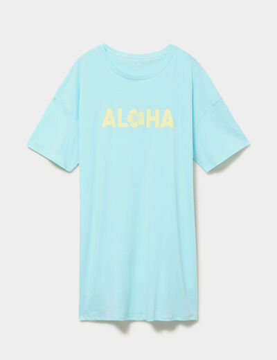 Chemise de nuit courte en coton bleu turquoise femme grande taille