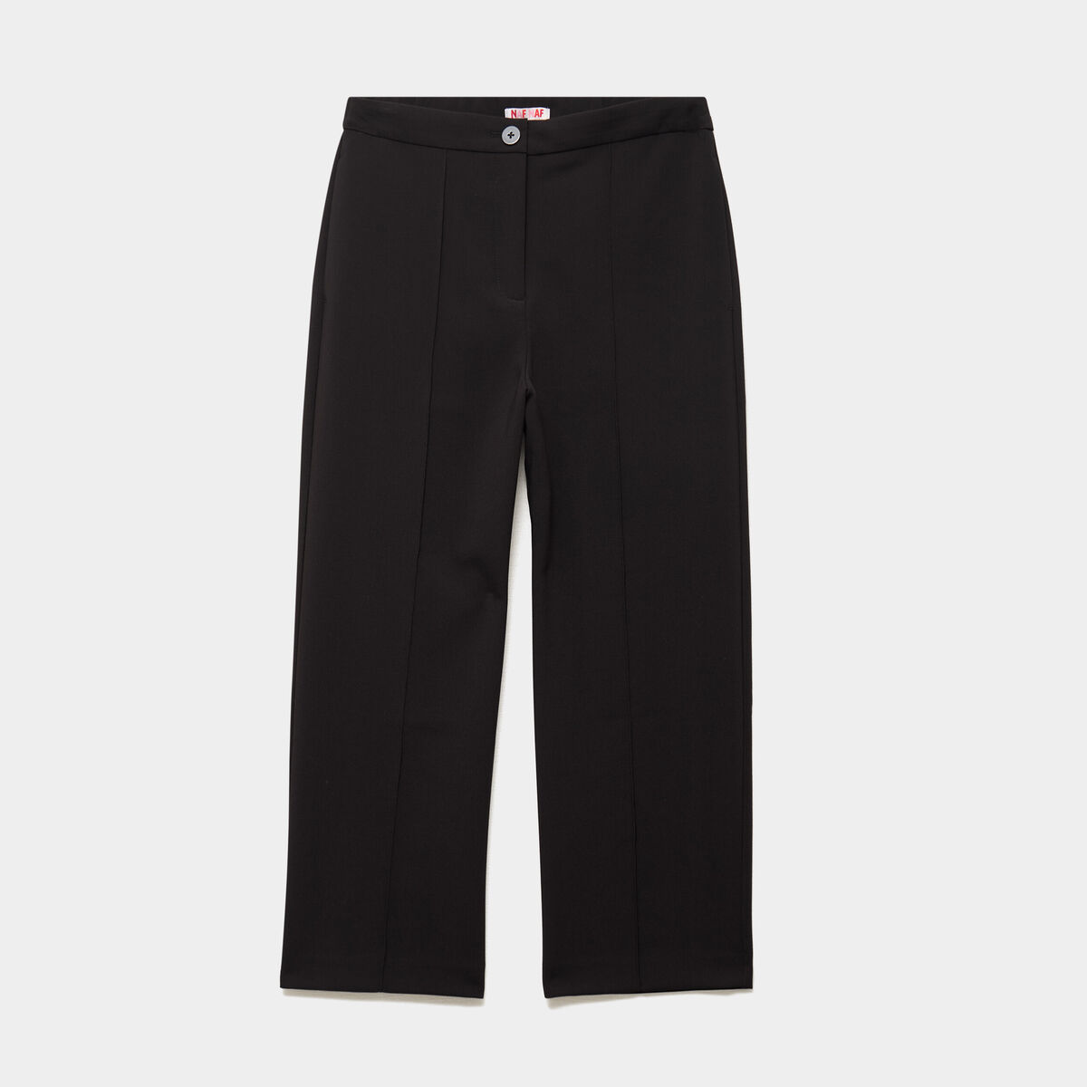 Pantalon droit cropped taille haute noir femme