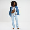 Chemise manches ajustables 1 poche coton bleu femme