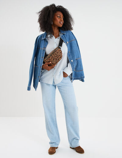 Chemise manches ajustables 1 poche coton bleu femme