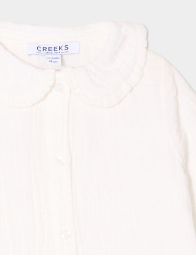 Blouse col claudine gaze de coton blanc bébé fille