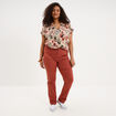 Blouse col en V manches courtes beige femme grande taille