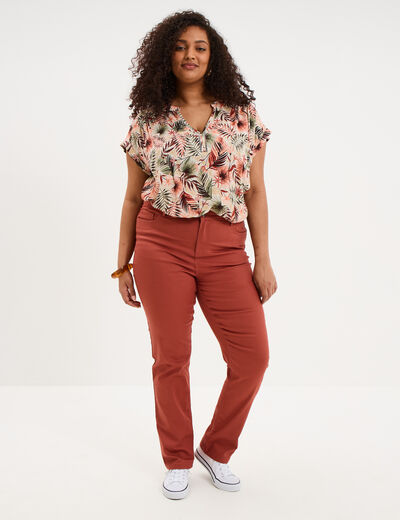 Blouse col en V manches courtes beige femme grande taille