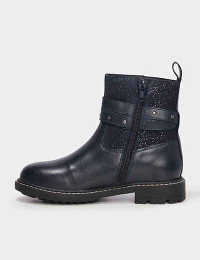 Bottines brides à clous en cuir bleu marine fille