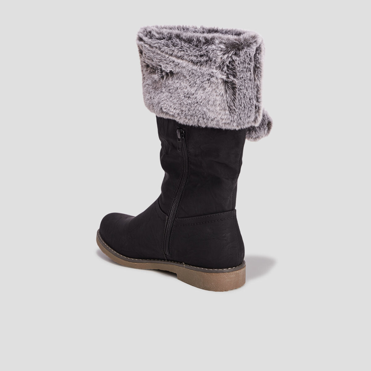 Bottes zippées avec pompons noir fille