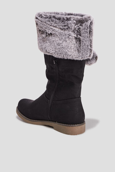 Bottes zippées avec pompons noir fille