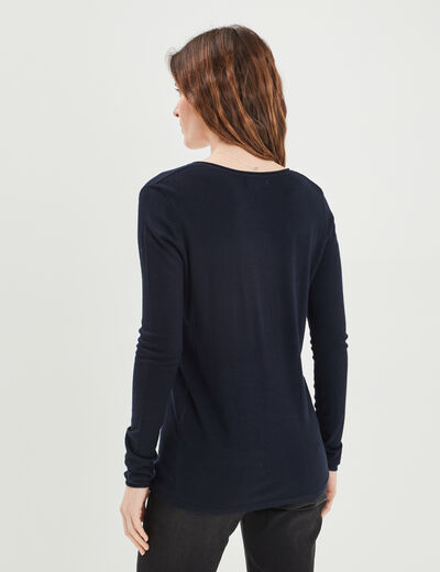 Pull ajusté avec col en V bleu marine femme