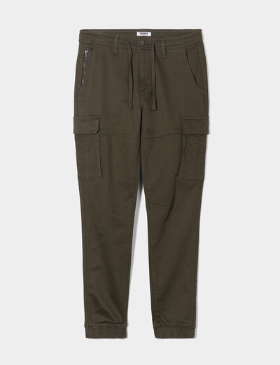Pantalon cargo slim à coulisse vert kaki homme