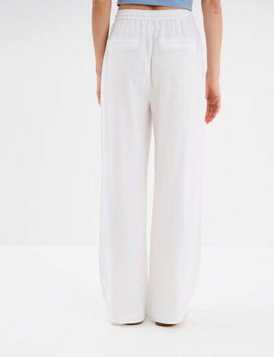 Pantalon large mélange lin blanc femme