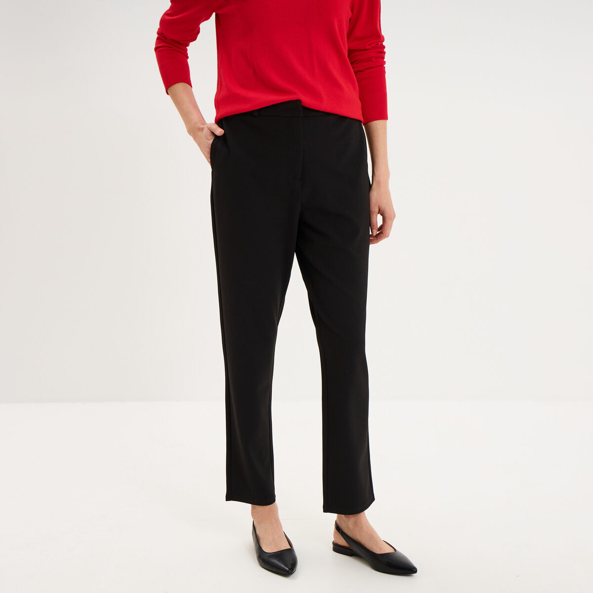 Pantalon carotte taille &eacute;lastiqu&eacute;e noir femme