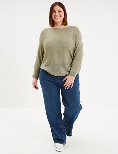 Pull manches longues col rond vert kaki femme grande taille