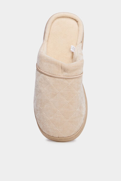 Chaussons mules velours effet matelass&eacute; sable femme