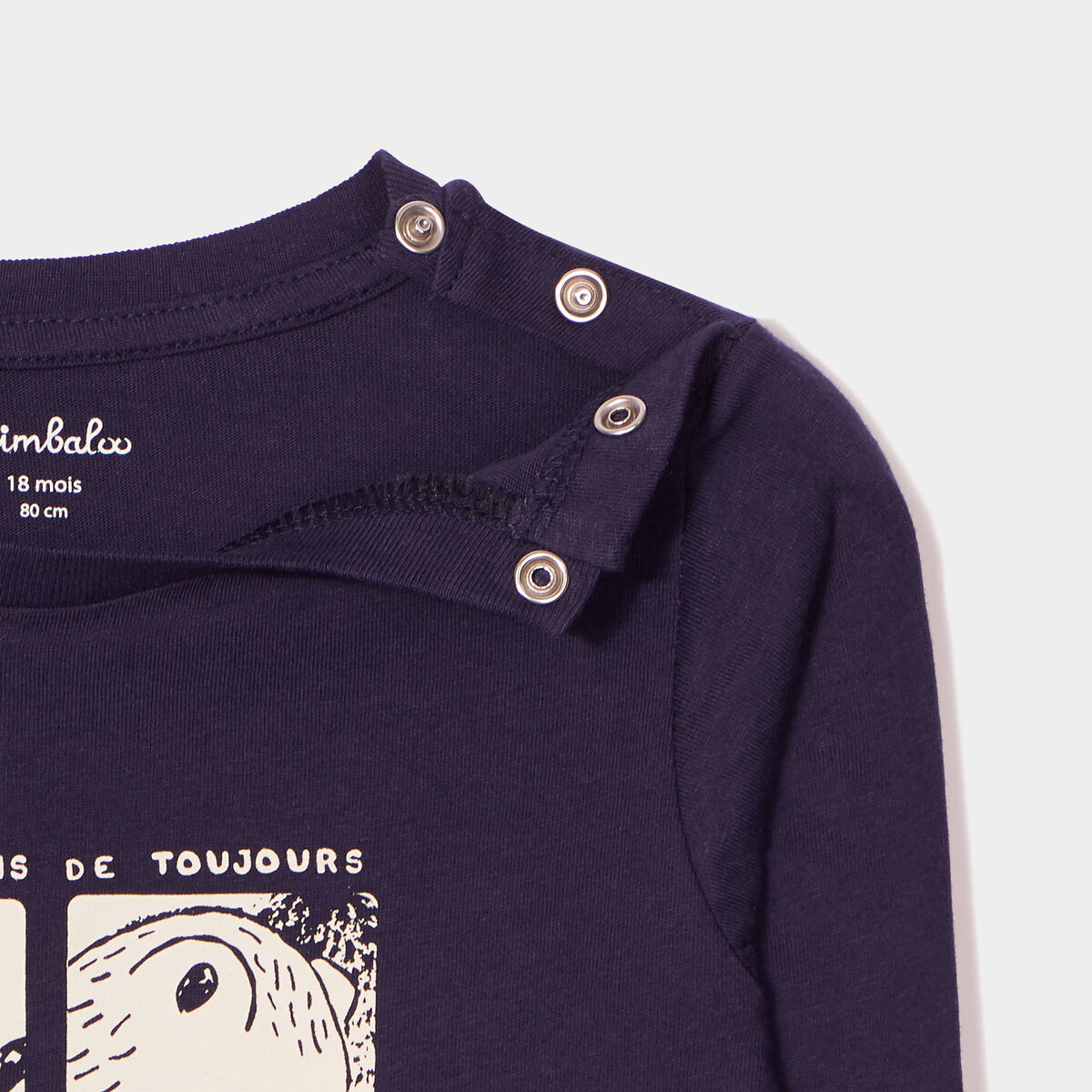 T-shirt épaule boutonnée manches longues bleu marine bébé garçon