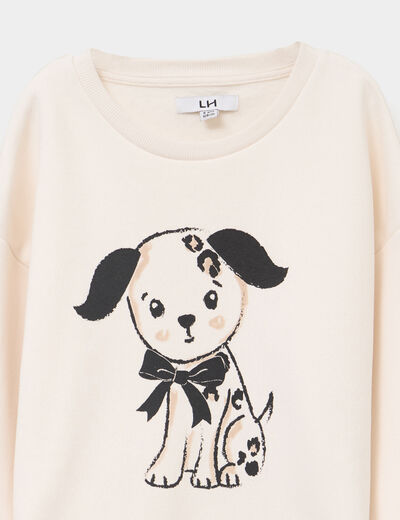 Sweat col rond manches longues creme fille