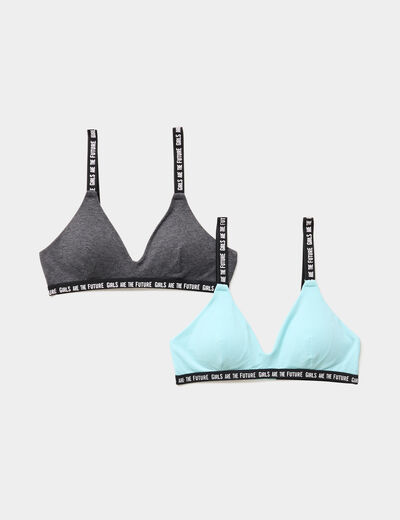 Lot 2 brassières forme triangle coton bleu turquoise fille