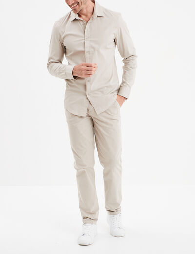 Pantalon chino droit stretch retroussé sable homme