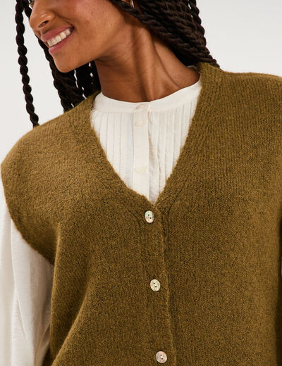 Gilet sans manches col en V vert olive femme