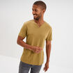 T-shirt manches courtes col tunisien violet fonc&eacute; homme