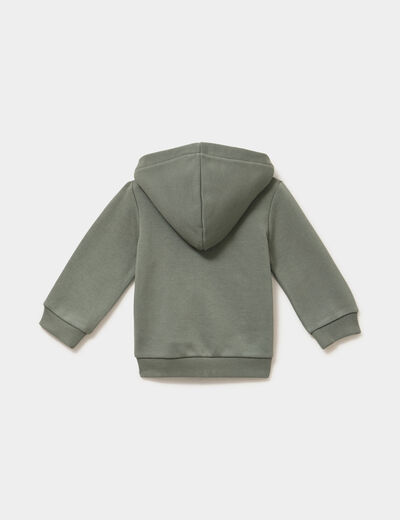 Sweat zipp&eacute; molletonn&eacute; &agrave; capuche vert kaki b&eacute;b&eacute; gar&ccedil;on