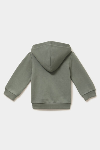 Sweat zipp&eacute; molletonn&eacute; &agrave; capuche vert kaki b&eacute;b&eacute; gar&ccedil;on