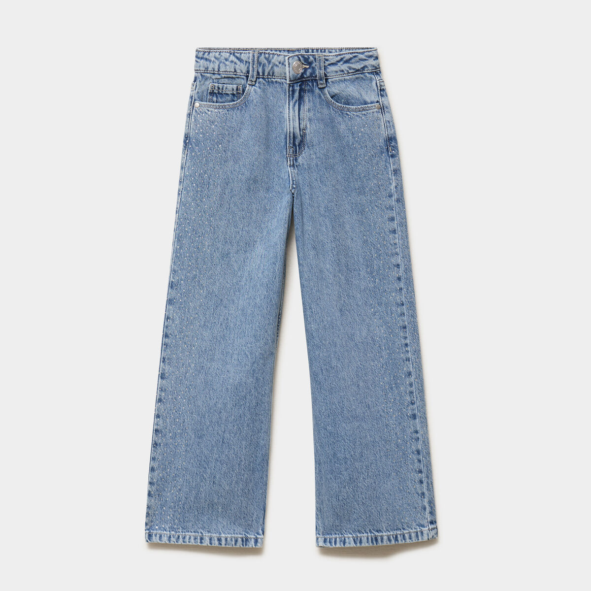 Jean large avec strass coton denim double stone fille