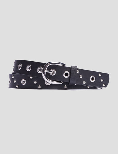 Ceinture &agrave; clous et oeillets noir femme