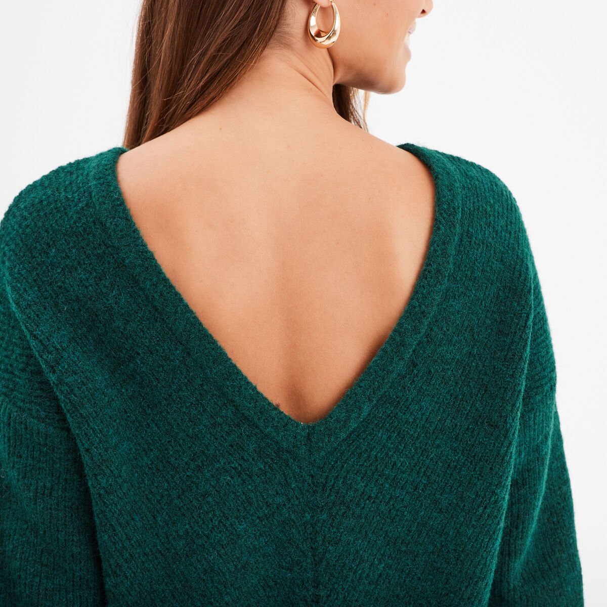 Pull col réversible vert foncé femme