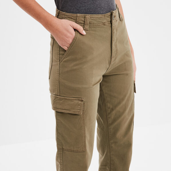 Pantalon cargo droit vert kaki femme