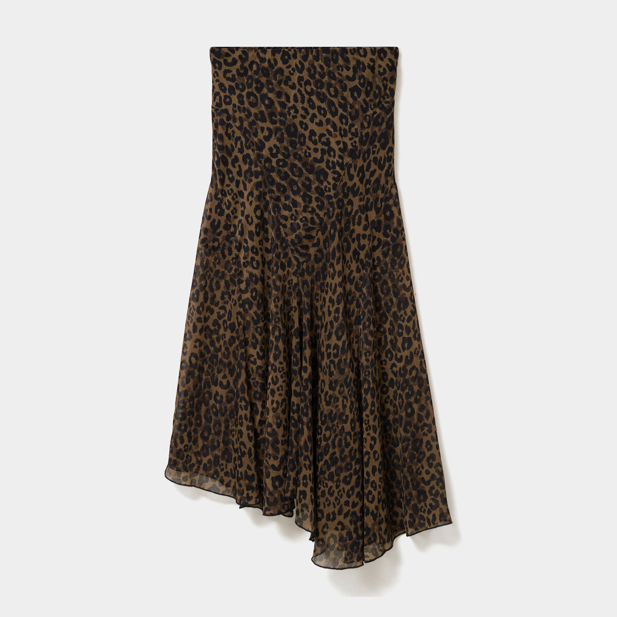 Jupe longue asym&eacute;trique fluide vert kaki femme