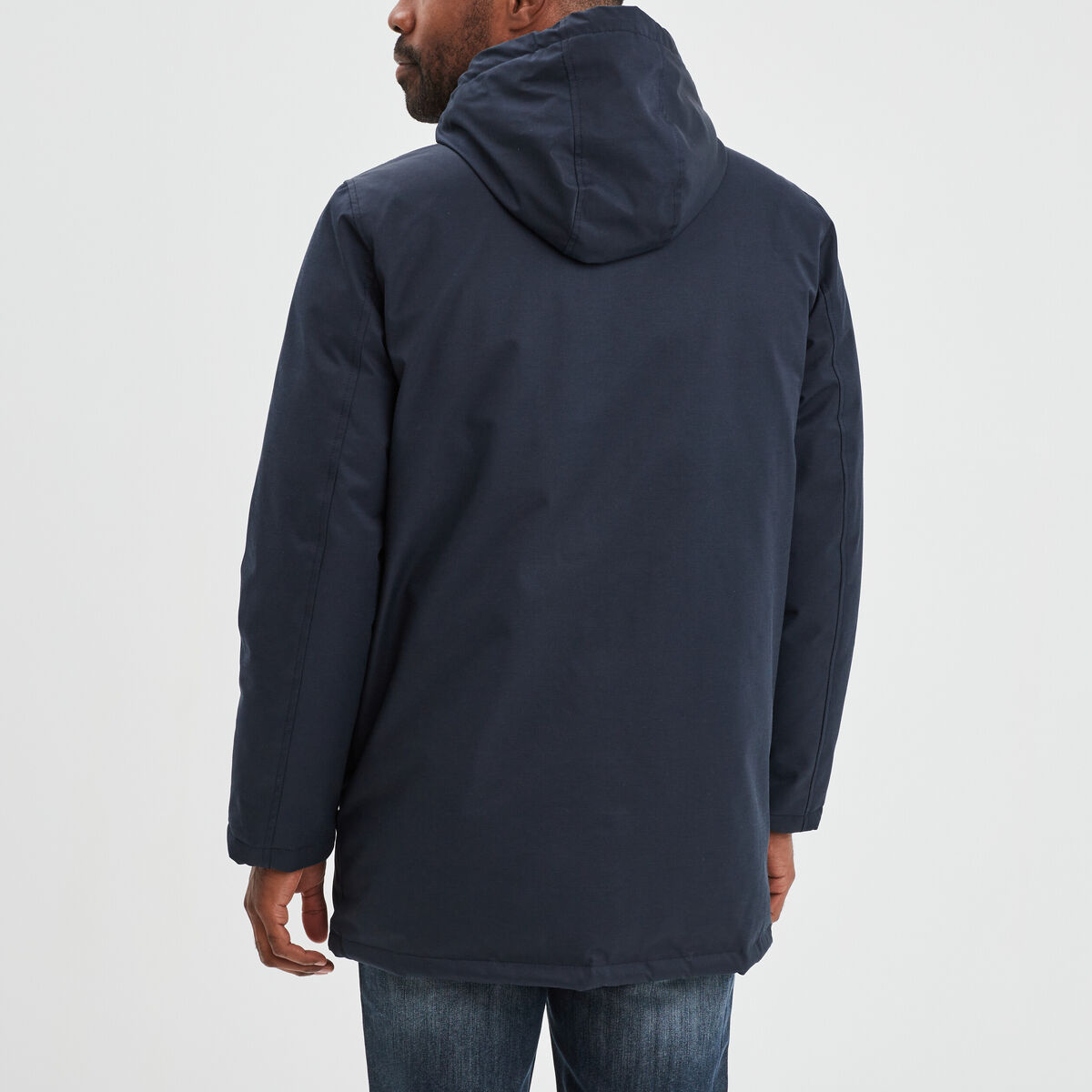 Parka mi-longue doubl&eacute;e &agrave; capuche bleu fonc&eacute; homme