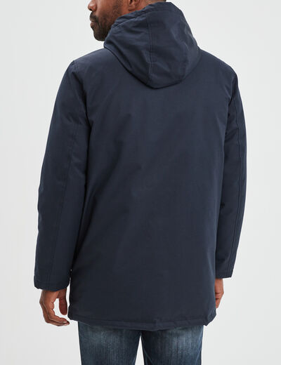 Parka mi-longue doubl&eacute;e &agrave; capuche bleu fonc&eacute; homme