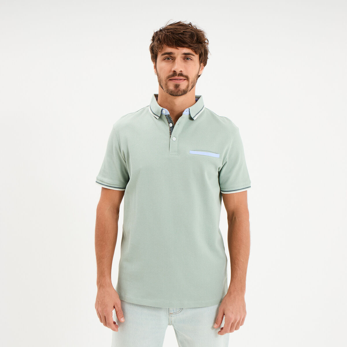 Polo piqu&eacute; manches courtes coton vert pastel homme
