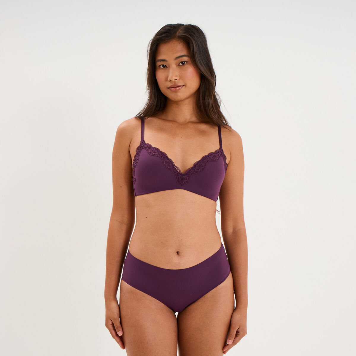 Soutien-gorge triangle micro dentelle prune femme