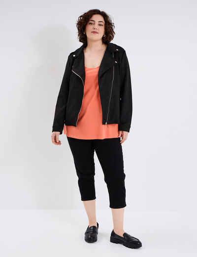 Pantalon capri skinny taille haute noir femme grande taille