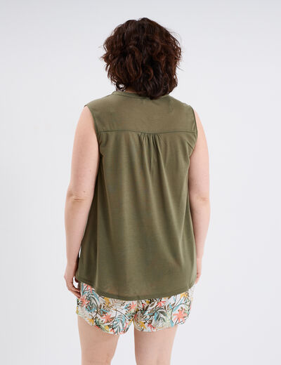 Blouse ajustée col tunisien vert kaki femme grande taille