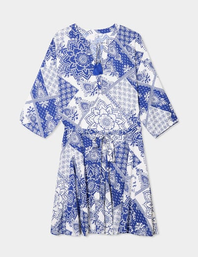 Robe fluide évasée col tunisien bleu femme grande taille
