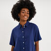 Chemise manches courtes lin m&eacute;lang&eacute; bleu fonc&eacute; femme