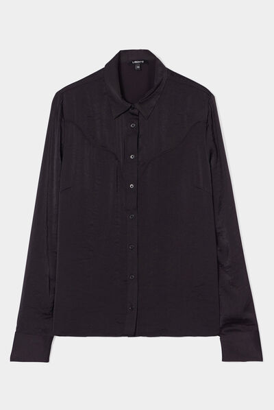 Chemise satin manches longues Liberto noir femme