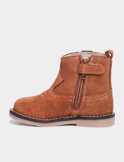Bottines en cuir effet suédine Creeks camel bébé fille