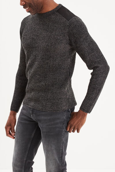 Pull col rond manches longues Liberto gris foncé homme