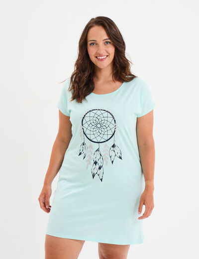 Chemise de nuit manches courtes bleu turquoise femme grande taille