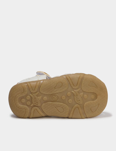 Sandales en cuir fermeture &agrave; scratchs blanc b&eacute;b&eacute; fille