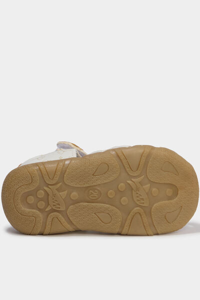 Sandales en cuir fermeture &agrave; scratchs blanc b&eacute;b&eacute; fille